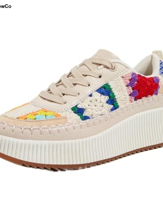 Shoes - Woven Platform Sneakers Lace Up Chunky Comfort Walking Tennis Shoes